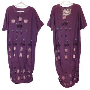 Blue Fish Rare Oversized Maxi Dress Side Ruching Blouson Artwear Purple 1989